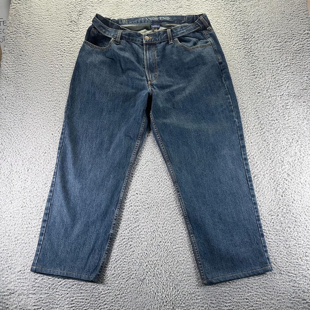 Lands' End Jeans Men's 37x28 Blue Cotton Denim Straight Leg Baggy Stretch Waist